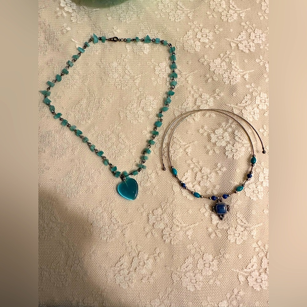 QT QUOC STERLING 925 TURQUOISE LAPIS CHOKER NECKLACE & Heart Necklace 👇